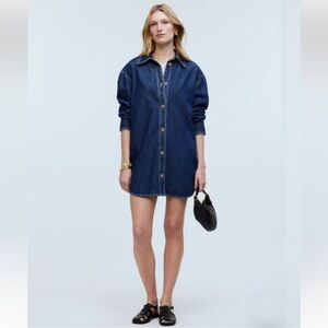 Madewell Denim Oversized Mini Shirt Dress Size Large Minimalist Western